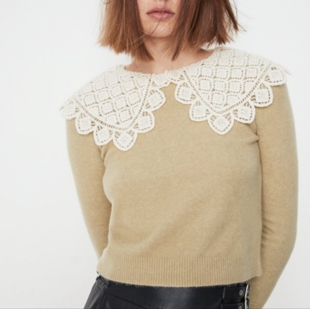 Zara Crochet Pilgrim Collar Cropped Sweater